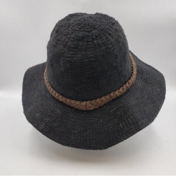 Billabong Black Straw Casual Sun Hat Faux Leather Braided Band O/S - Picture 5 of 12